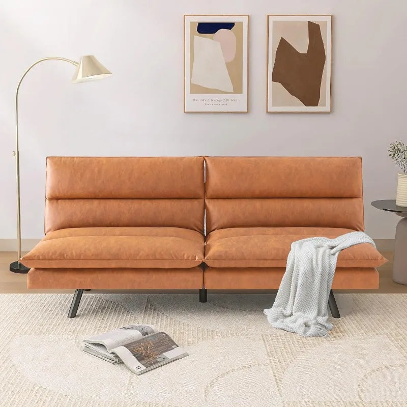 Convertible Sleeper, Memory Foam Futon Couch Bed,Small Splitback Modern Sofa Sofabed, Light Brown