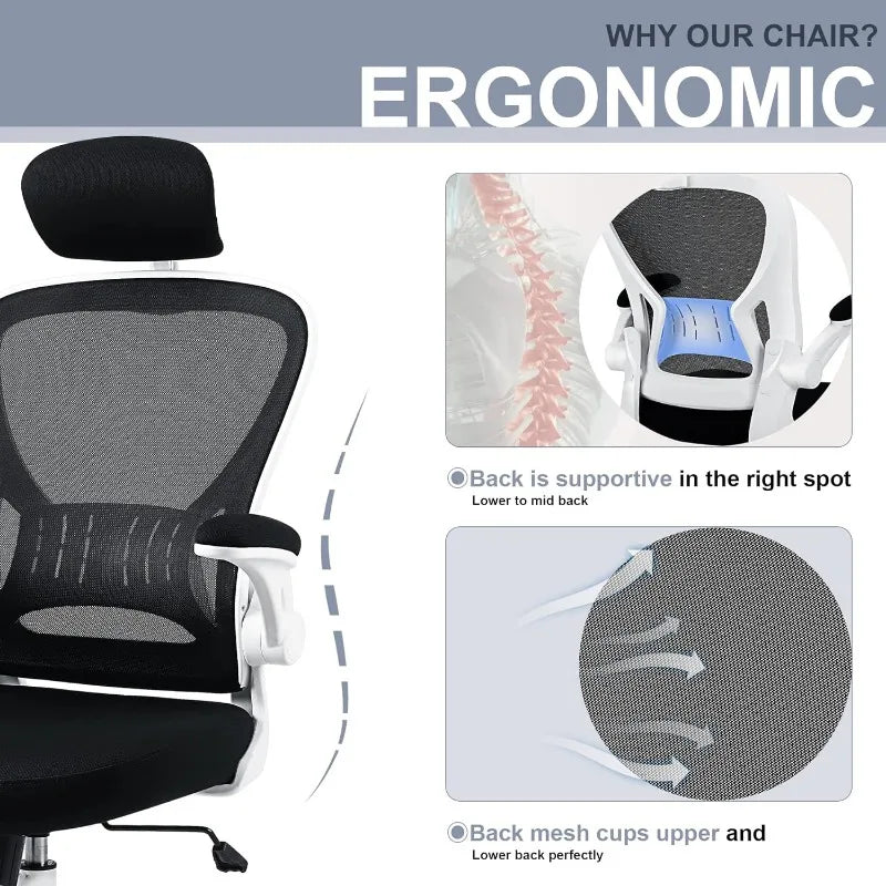 Office Chair Ergonomic Desk Chair Comfort Adjustable Height with Wheels，Lumbar Support Mesh Swivel Computer Home Office