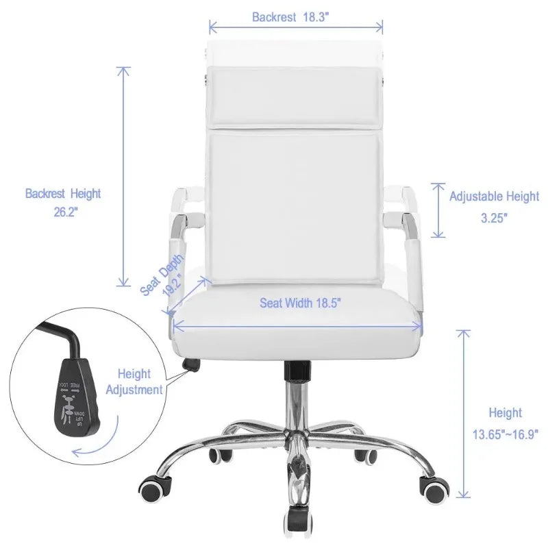 Mid-Back Office Desk Chair Executive Adjustable Swivel Task Chair PU Leather Conference Chair with Armrests,White