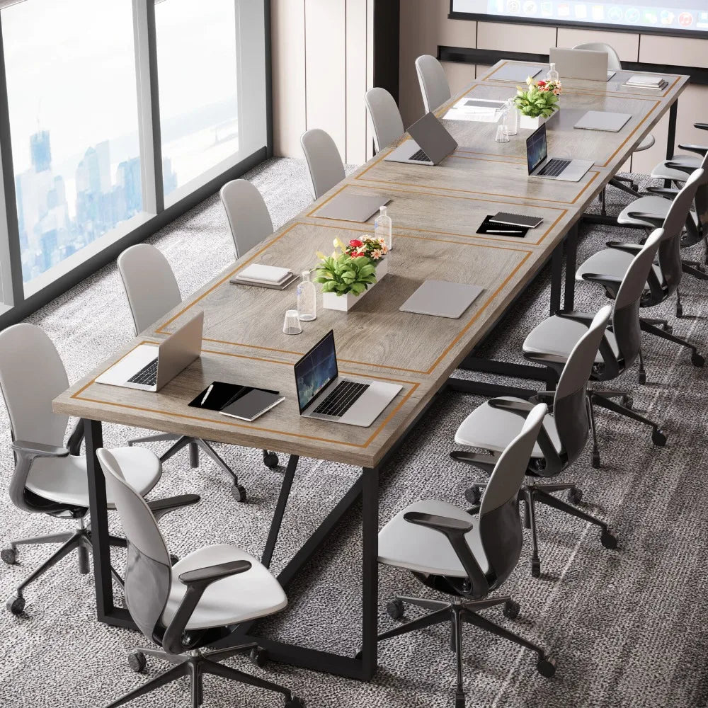 6FT Conference Table, 70.8"L x 31.5"W Meeting Table, Rectangular Seminar Training Table for Conference, Gray & Black